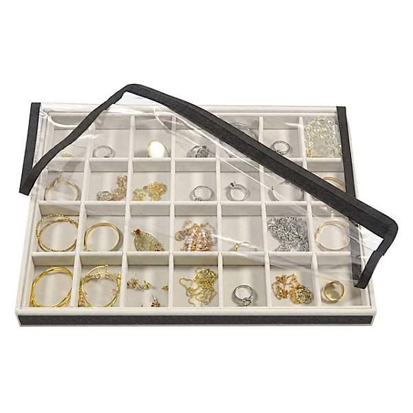 Bandeja Grande 28 Quadriculados para Joias 37 x 27 x 3 cm - Veludo Com Capa