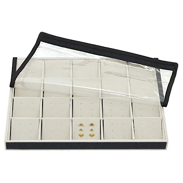 Bandeja Grande para 60 pares Brincos Trio 20 Espaços com Cartelas 37 x 27 x 3 cm - Veludo Com Capa