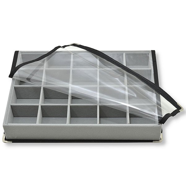 Bandeja Grande Joias 20 Quadriculados  37 x 27 x 5 Cm - Veludo Capa