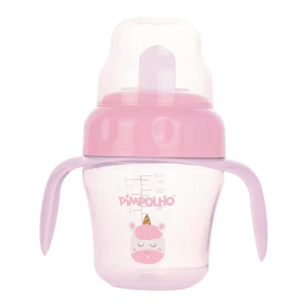 COPO DE TREINAMENTO COM ALCA E BICO FLEXIVEL 150ML UNICORNIO FEM PIMPOLHO ROSA