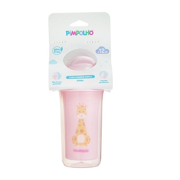 COPO PAREDE DUPLA 250ML GIRAFA FEM PIMPOLHO ROSA