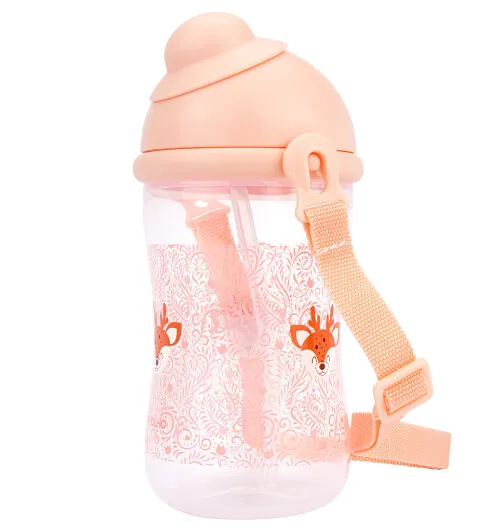 GARRAFA C/TAMPA RETRATIL E CORDINHA 400ML FEM PIMPOLHO ROSA/CERVO