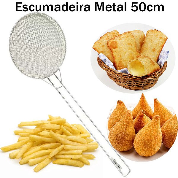 Escumadeira GRANDE Peneira para Fritura 50 cm Modelo Industrial - Batata Pastel Salgados Coxinha Grande INOX - PANAMI