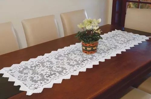 Caminho de Mesa Retangular em Renda Branco com 1,38 X 37cm