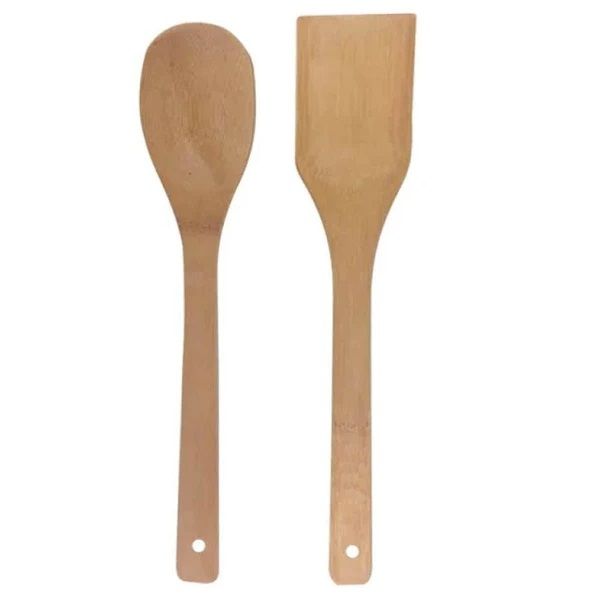 Jogo de Utensílios 2 Peças Bambu Kit Espatula e Colher