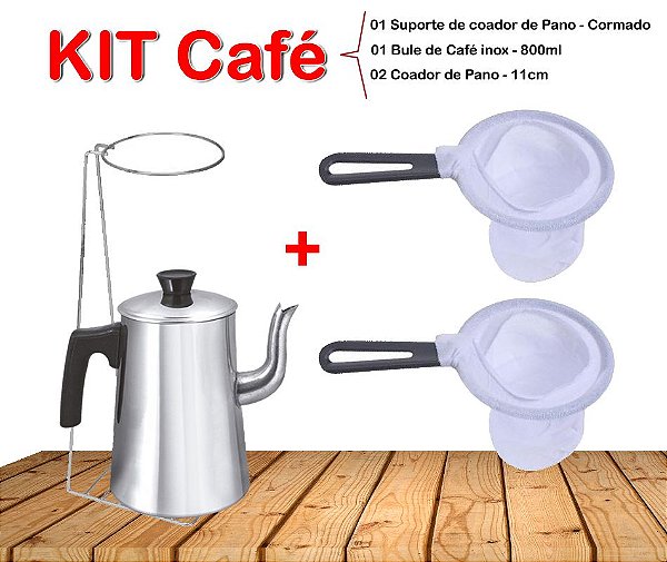 Kit Café - 01 Bule 800ml Inox - 01 Suporte de Coador Inox - 02 Coador -  Panami - Tudo para sua Casa! utensílios domésticos em Geral
