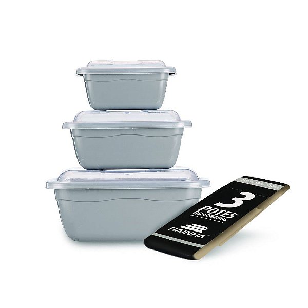 Conjunto de 3 Potes Retangular Quadrados- coloridos 350ml 700ml 1,5 Litros