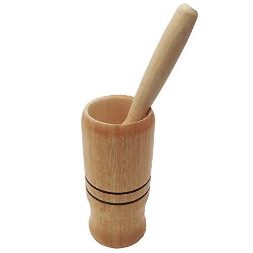 Pilão com Socador para Alho Madeira Conjunto Pilao 12x7cm com Bastão