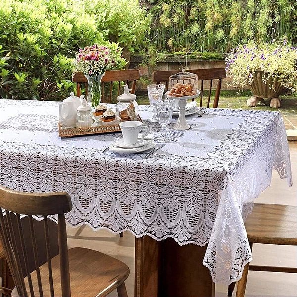 Toalha de Mesa Quadrada de Renda Branca 140x140 cm - PANAMI