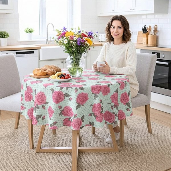 Toalha de Mesa Pvc Termica Redonda 1,35m Diâmetro 4 cadeiras - Mesa Redonda Pvc Térmica - Impermeável