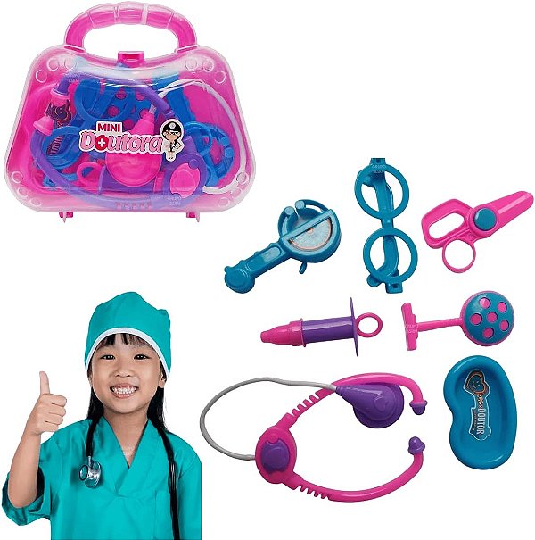 Brinquedo Maleta Kit Médica Médico Com Acessórios Rosa Mini Doutor Infantil Menina Presente Para Criança