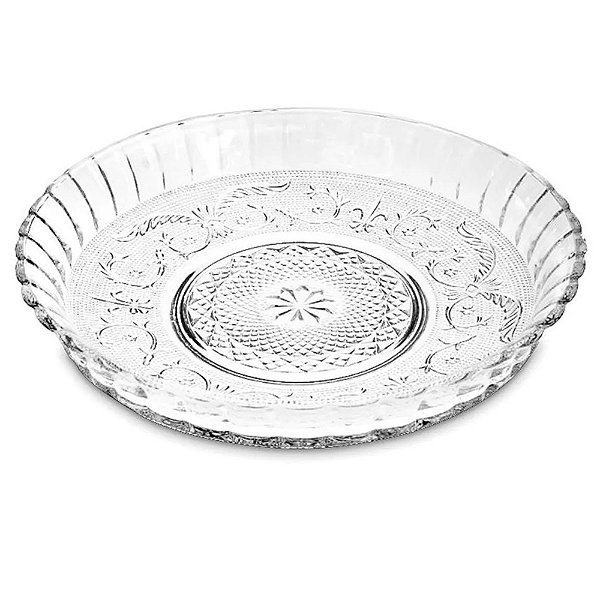 Prato com Borda de Vidro GRANDE 30cm SUPER RESISTENTE - Prato de Bolo Pudim Doces Fruteira na Mesa