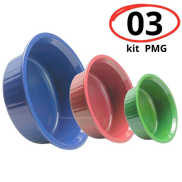 Jogo Bacias 3 Peças PMG  1,25L / 2,5L / 5L Plástica Cozinha Organização Kit Pmg Grande Media Pequena Vasilhas  - PANAMI