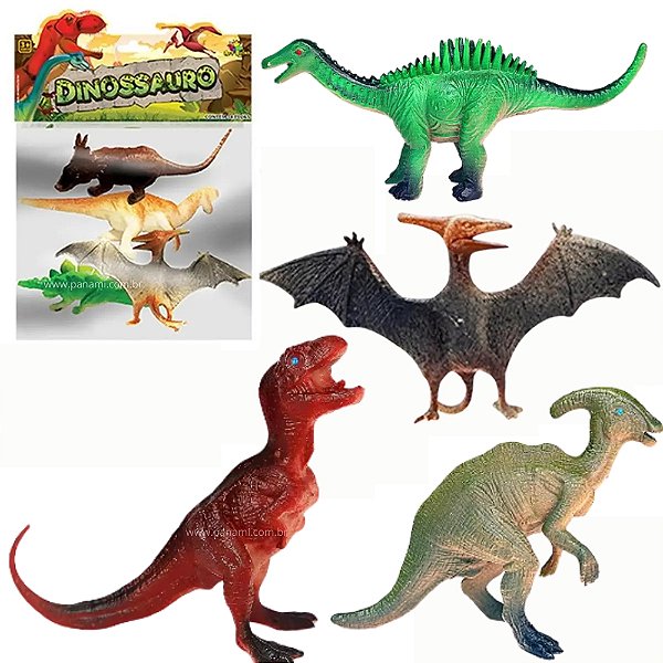 Kit Dinossauro Coleção 4 Peças Dino Sortida O Mundo dos Dinossauros Brincadeira de Criança