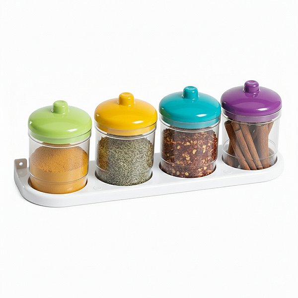 Porta Tempero Porta 4 Potes Com Base Para Parede Cozinha Premium Condimentos Temperos
