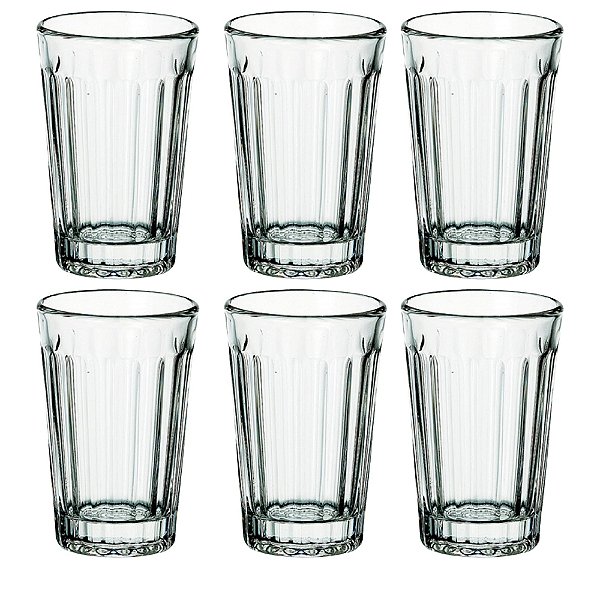 Jogo de Copo de Vidro 210ml Canelado em Relevo - Kit Copos 06 Unidades para Suco Água Refrigerante Drinks