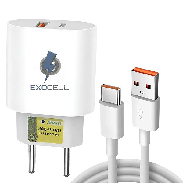 Carregador + Cabo Usb Tipo C USB - Carrega Turbo Power 30W Turbo 4.0 Tipo-C Celular Samsung Motorola Xiaomi
