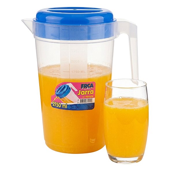 Jarra Tampa Colorida GRANDE de 2,7 Litros - Jarra de plastico 2750Ml litros graduada com tampa color - PANAMI