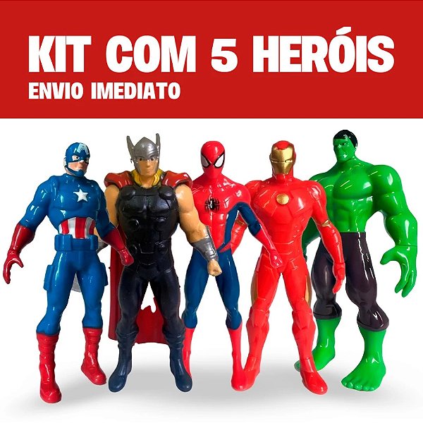 Kit 5 Bonecos Vingadores Marvel Herói - Colecionaveis Avengers - Homem Aranha Hulk Pantera Negra Homem Ferro - PANAMI