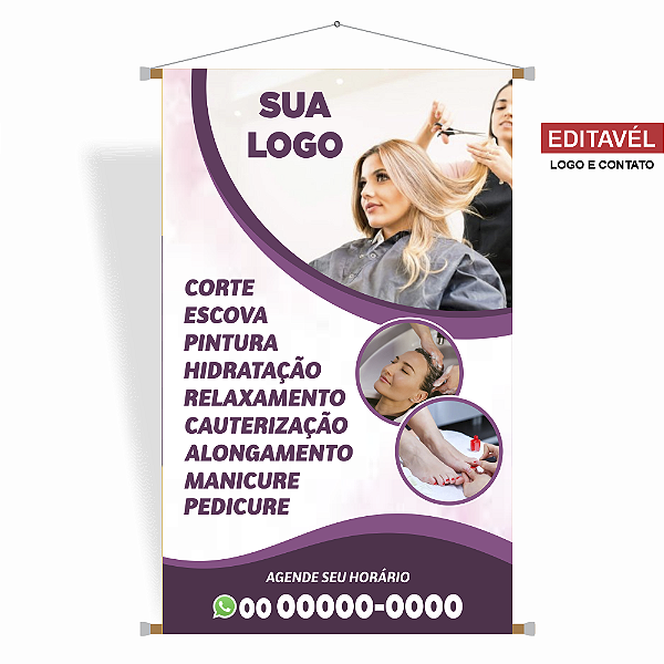 Banner Salão de Beleza - Editável - Disponível em 3 cores.