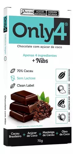 CHOCOLATE C/ AÇÚCAR DE COCO + NIBS - 70G - ONLY4