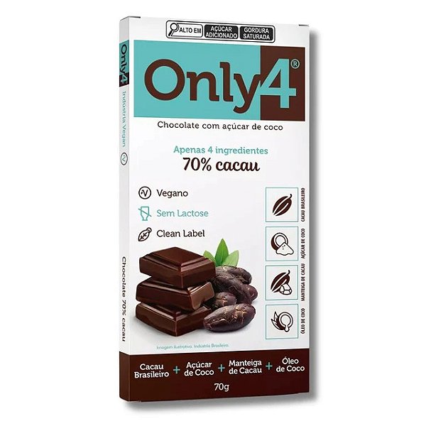 CHOCOLATE C/AÇÚCAR DE COCO - 70G - ONLY4