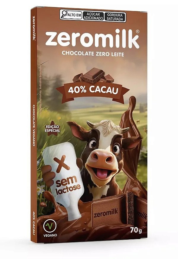 CHOCOLATE 40% CACAU VEGANO - 70G - ZEROMILK