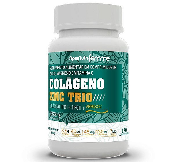 COLAGENO ZMC TRIO - 120CAP - 1250MG - APISNUTRI