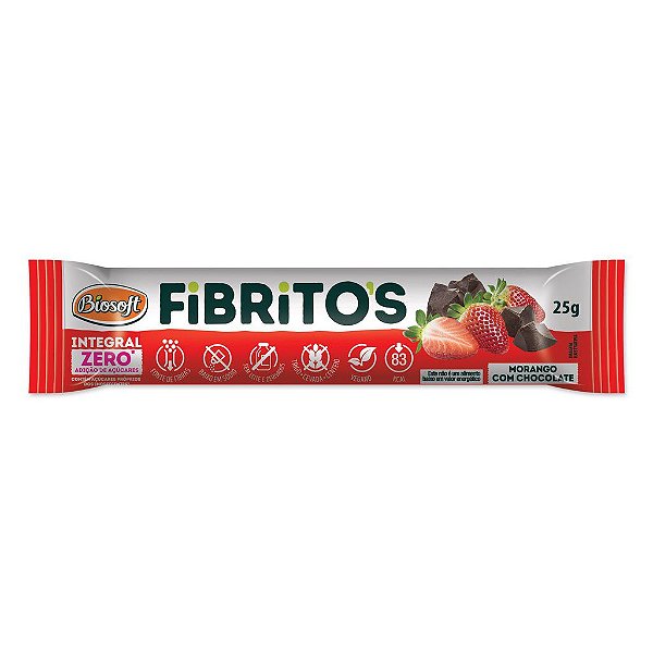 FIBRITOS MORANGO C/ CHOC - INTEGRAL ZERO AÇÚCAR 25G - BIOSOFT