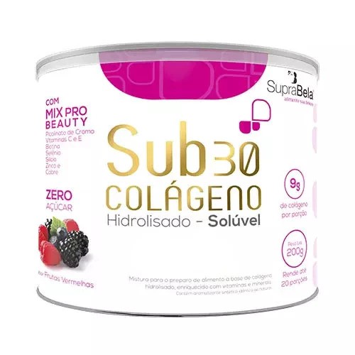 SUB30 COLAGENO HIDRO SOLÚVEL FRUTAS VERMELHAS - 200G - SUPRA BELA