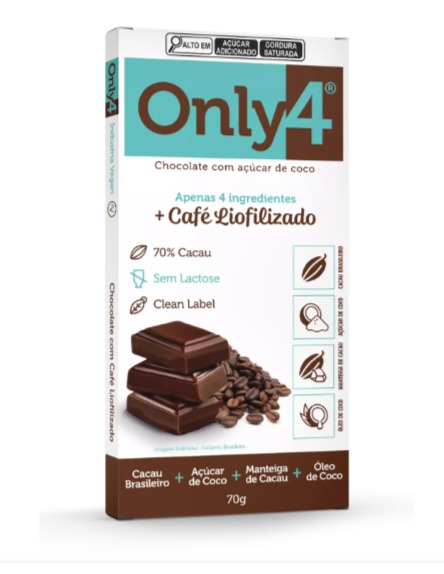 CHOCOLATE 70% C/ CAFE LIOFILIZADO - 70G - ONLY4