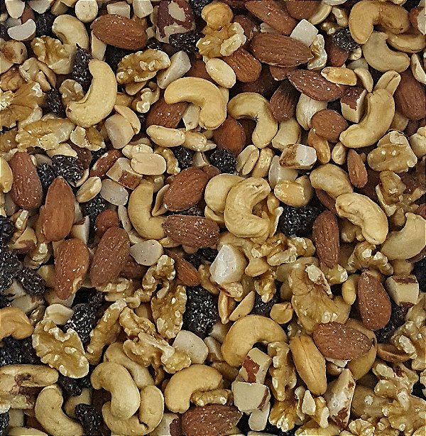 MIX DE CASTANHAS (AMENDOIM, CASTANHA DO PARÁ, CASTANHA DE CAJU, NOZES, AMENDOA CRUA, UVA PASSA) 100G