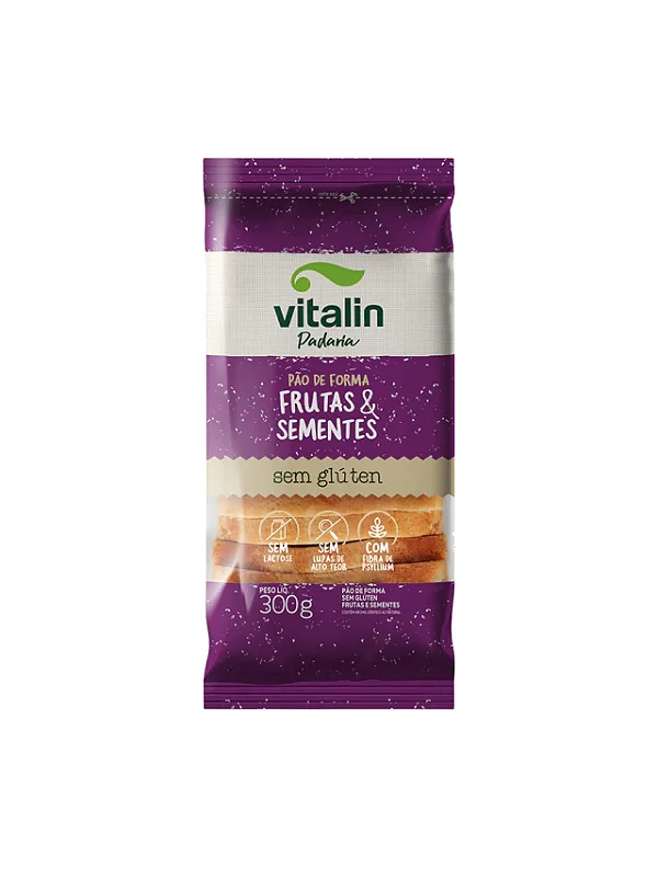 PÃO DE FORMA FRUTAS E SEMENTES S/G 300G- VITALIN