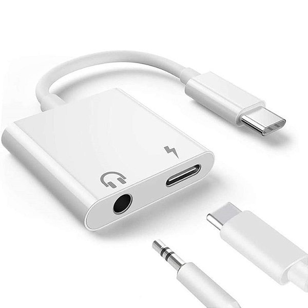 Adaptador Conversor Tipo C para Fone de Ouvido e Carregador