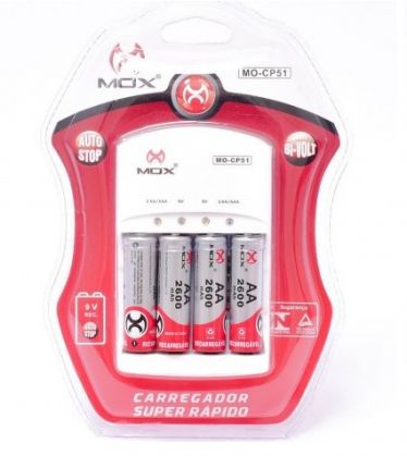 Carregador De pilhas Mox C/4 Pilhas AA 2600mah Mo-CP51