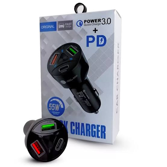 Carregafor Veicular S/Cabo USB + Tipo C 55W
