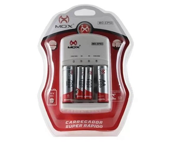 Carregador de pilhas Mox Com 4 pilhas 2AA+2AAA MO-CP53