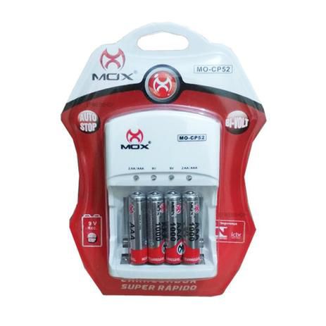 Carregador de Pilha Mox CP52 Com 4 Pilhas AAA 1000 Mah