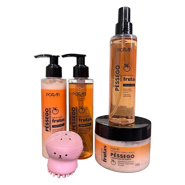 Linha Completa Frutas Porán Sabonete + Hidratante + Esfoliante + Body Splash + Esponjinha Corpo e Rosto