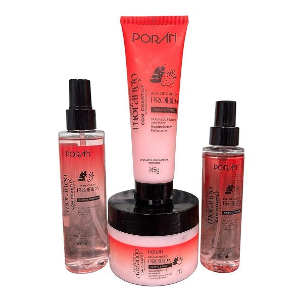 Linha Poran Proibida Oleo Corporal + Hidratante + Body Splash + Esfoliante Corpo e Rosto Poran
