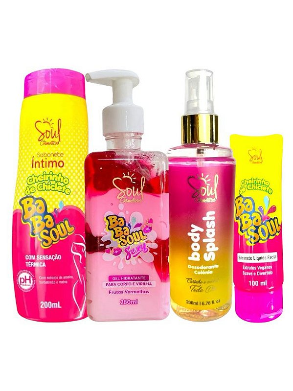 Kit Sabonete Facil + Sabonete Intimo + Body Splash Paradox + Hidratante Sexy Frutas Vermelhas Soul Cosméticos