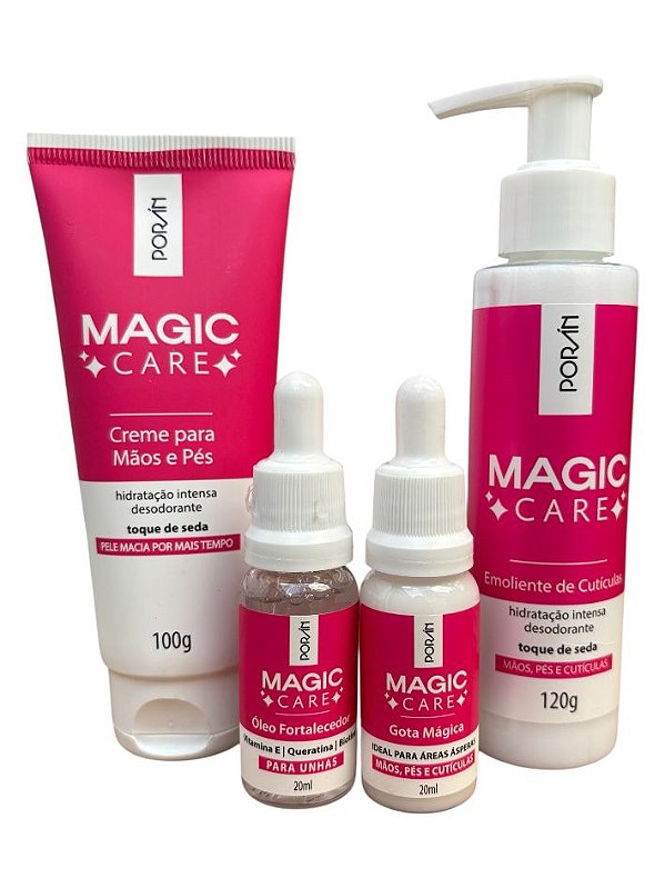 Kit Linha Poran Magic Caren 4 Itens Manicure Pés Mãos Emoliente