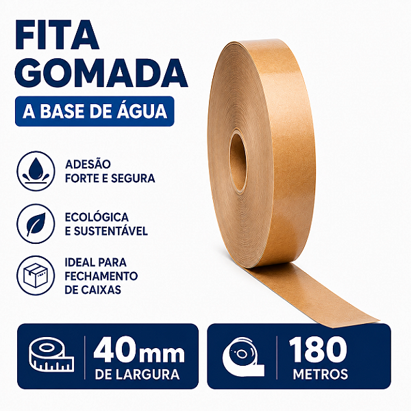 Fita Papel Gomado 40mm Liso 180 Mts