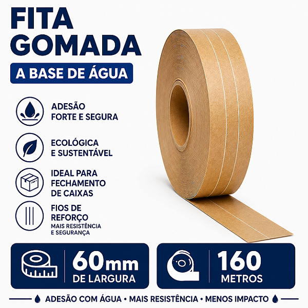 Fita Papel Gomado 60mm Reforcada 160 Mts