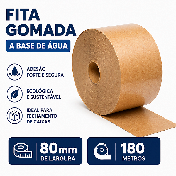 Fita Papel Gomado 80mm Liso 180 Mts