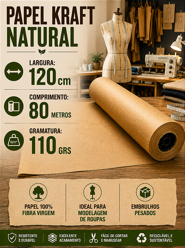 Papel Kraft Natural 110grs 120cm 80 Metros