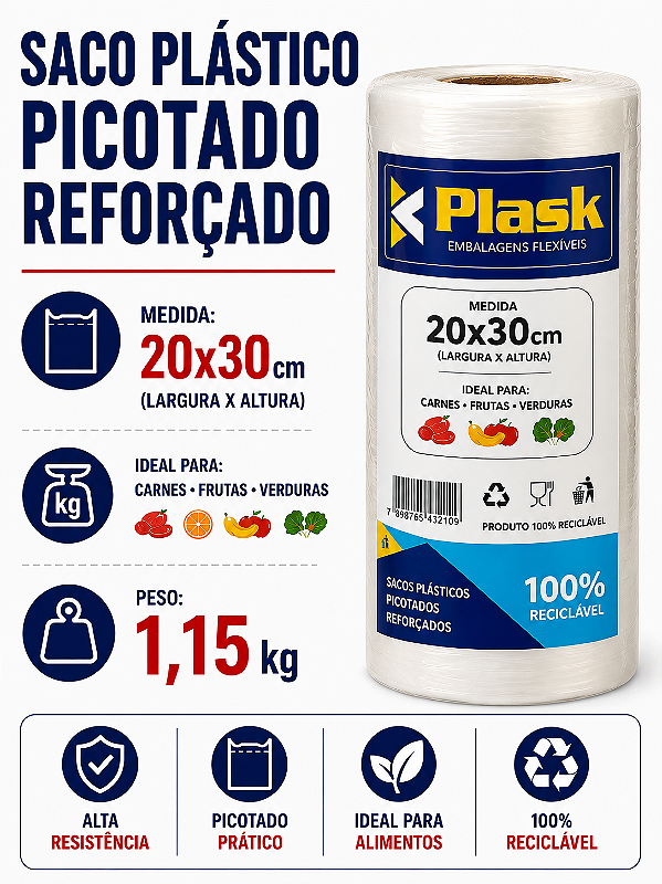 Saco Plastico Picotado Reforcado 20x30
