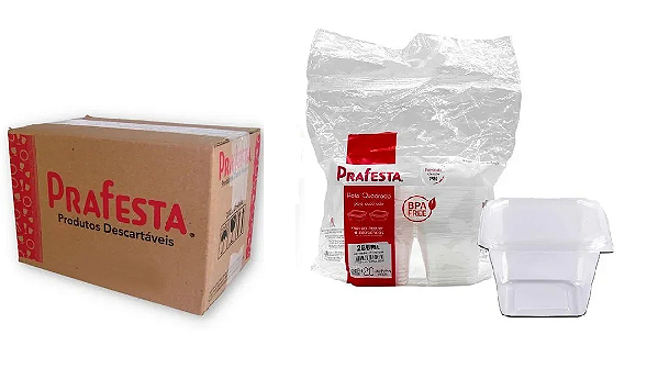 Pote Quadrado c/ Tampa 250ml (12x20) (8466) PRAFESTA