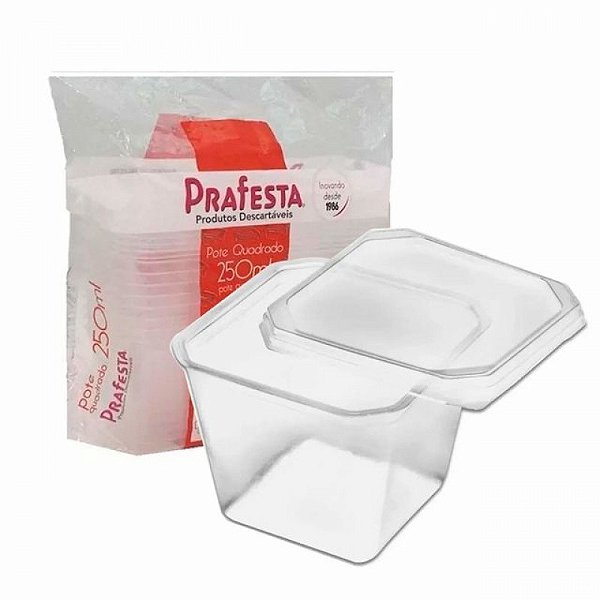 Pote Quadrado c/ Tampa 250ml c/20 (8466) PRAFESTA
