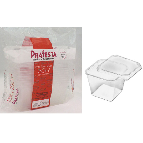 Pote Quadrado c/ Tampa 350ml c/20 (8468) PRAFESTA